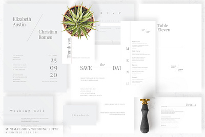 Minimal Grey Wedding Suite anniversary bride card casual cute design elegant feminine groom invitation invitations invite invites minimal modern party smooth wedding card wedding invitation weddings
