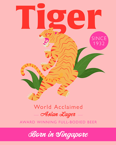 Tiger Beer Bottle Label branding design illustration print print design