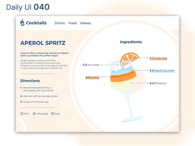 Daily Ui 040 - Recipe cocktail colors daily ui dailyui dailyui040 design desktop drink food and drink illustration ui ui design uidesign ux