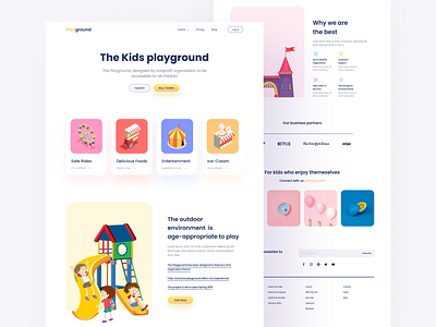 The Playground Landing Page app card design color crypto dashboad entertainment food illustration kids landing page logo minimal park seo ticket ui ux web webdesign website