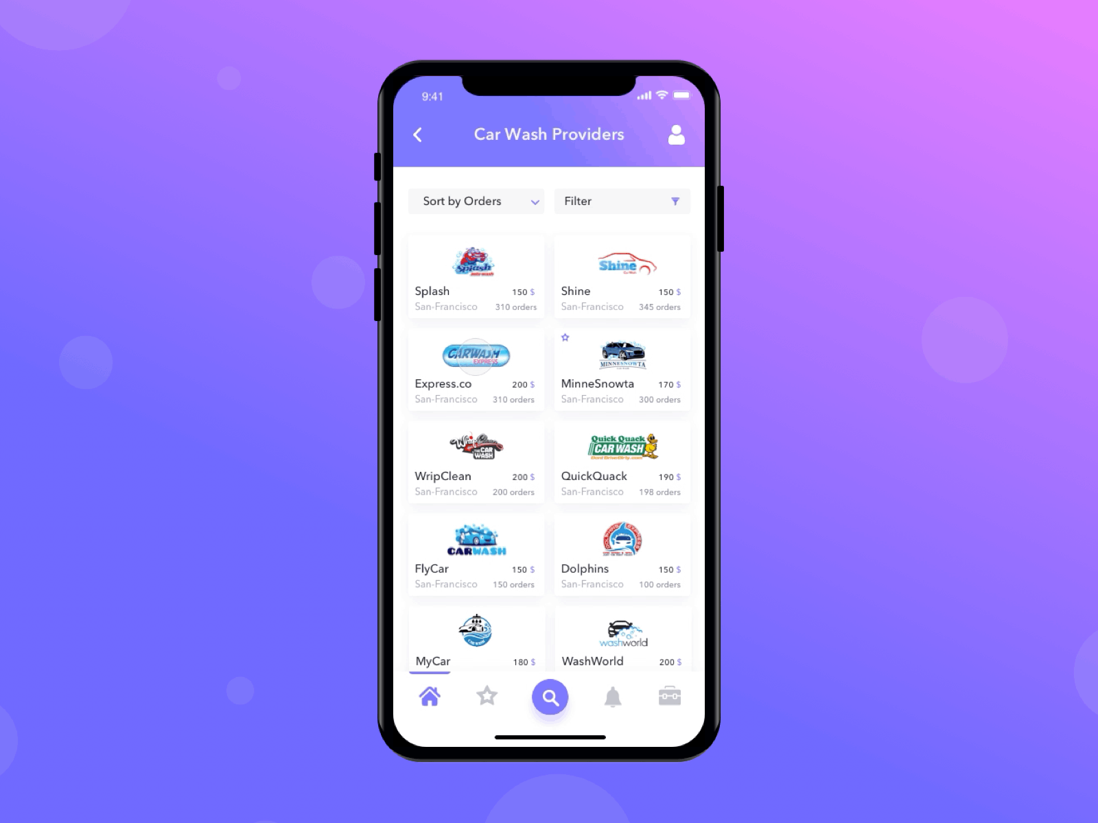 Fabo B2C App animated gif animation app b2c booking booking app bookings buying card carwash choosing cleaning cleaning app design gif purple app purple design purple gradient