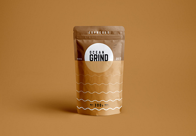 Ocean Grind 'Espresso' artisanal brand coffee blend daily grind espresso gradient latte logo ocean packaging design packaging mockup sea