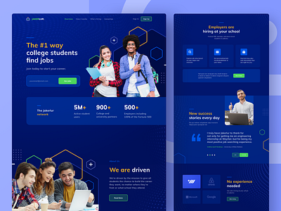 JAKERLUR - The #1 Way College Students Find Jobs clean college dark gradient halftones homepage jobs landing landing page layout layoutdesign photos students ui uidesign userinterface web web design website website design