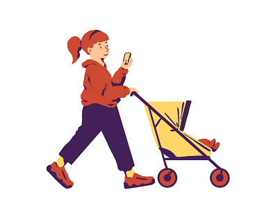 Stroller 2d app branding design flat illustration mobile stroller walk