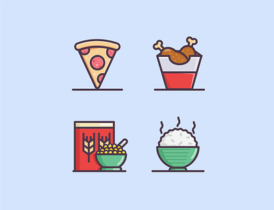 Colorful Food Icon Set adobe illustrator food foodblog foodpost hello dribble icon icondesign iconography pizza webdesign
