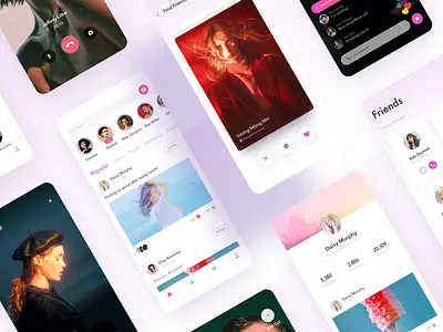 Social application ui kit app card design flat interface list social ui ux