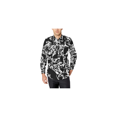 Black Diamond - men's casual dress shirt abstract art abstract design acrylic paint black digital art digital illustration fashion geometric design graphic design illustration menswear pattern design polygon art print print design silver triangles visual art visual design white