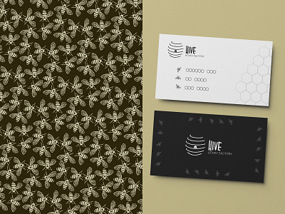 Hive Logo Presentation and Pattern bees black and white brand design brand identity branding card design honey illustration logo minimalism mockup pattern design