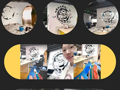 On the wall painting creation of little bee branding design illustration