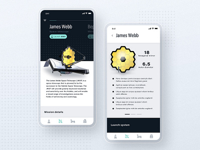 Space Probes App app bepicolombo design graphic design illustration illustrator invision studio jameswebb mobile mobile app nasa planet probe sketch space spacex telescope ui ux vector