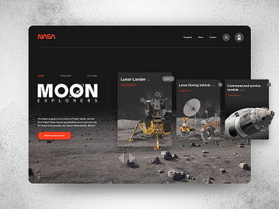 Moon Explorers apollo blueorigin design explorers graphic design icon illustration lunar module moon nasa orbiter probe rover space spacex ui ux vector website