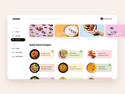 Recipe App UI app bright color cook cookbook cooking cooking app design food food app menu recipe recipe app recipe book typography ui web