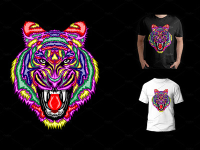 Colorful angry tiger head