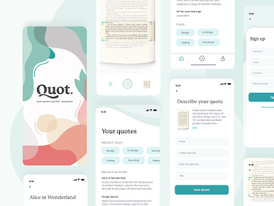 Quot. - mobile app for saving notes from books app blobs form iphonex photo quote quotes reading scanner tags ui