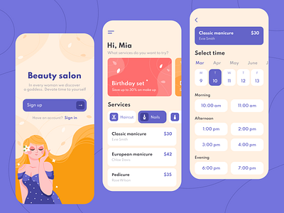 Beauty salon | Mobile App Concept 💄 app app design application beauty beauty concept beauty salon app clean design girl illustrations inspiration interface minimal mobile mobile app salon salon app service ui ux