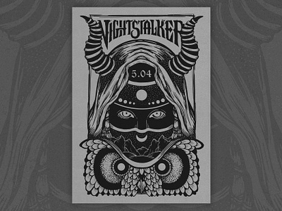 Nightstalker concert poster coverart design digitalillustration drawing gigposter graphicdesign illustration illustration art illustration design illustrator monochrome night owl portrait poster poster art poster design psychedelic stoner