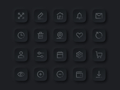 Set of Free Neumorphism Icons | Dark Version app design e comerce free icons illustration mobile set site ui ux web