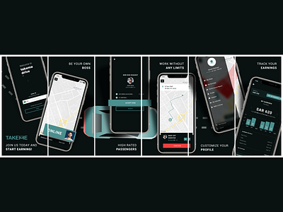 App Store/ Play Store Screenshots - Takeme Driver app design app showcase app store appstore modern play store playstore ride hailing screenshot screenshots ui