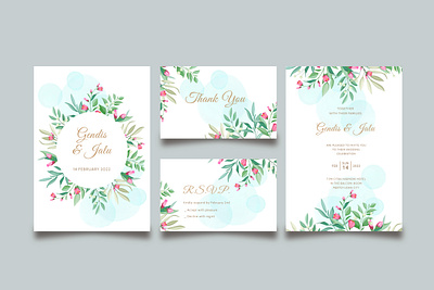 Floral wedding card invitation template set with menu background border card celebration decoration decorative design elegant floral flower frame greeting illustration invitation menu set template vector vintage wedding