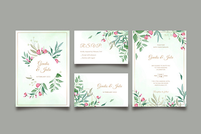 Floral wedding card invitation template set with menu background border card celebration decoration decorative design elegant floral flower frame greeting illustration invitation menu set template vector vintage wedding