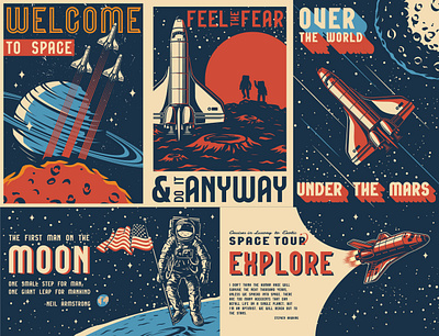 Space poster collection adobe illustrator colorful cosmonaut graphic design poster poster design poster designer universe usa vector vector illustration vintage