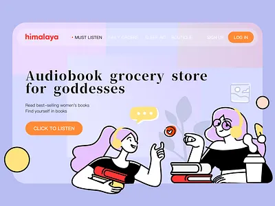 Women's Day Listening Book books design fox himalaya illustration listen website woman