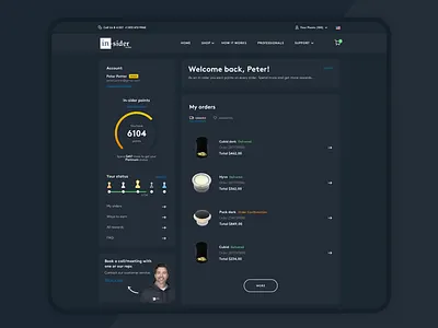 Dashboard In-Sider darkmode account app app design chart dashboard dashboard ui data illustration interface landing minimal platform points profile statics stats ui ux