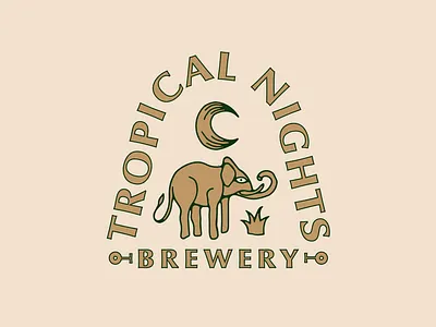 Tropical Nights Brewery alcohol beer branding elephant hand drawn illustration lettering logo moon retro tropical typography vector