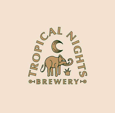 Tropical Nights Brewery alcohol beer branding elephant hand drawn illustration lettering logo moon retro tropical typography vector