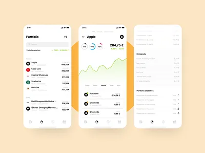 Personal Finance App – Portfolio app cards chart data dividends earnings finance financial personal finance portfolio statistics stock table