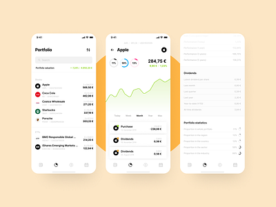 Personal Finance App – Portfolio app cards chart data dividends earnings finance financial personal finance portfolio statistics stock table