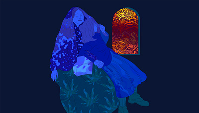 escape 2020 adobe illustrator blue flat fluid girl glitch illustration mortido night vector wavy