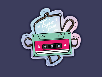 "Tape Jam" Sticker Design cassette hologram holographic holography illustration retro sticker sticker design stickermule tape tape jam vector