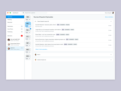 Dialogue - Medical app dashboard episodes health health app lists queue telehealth