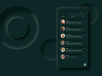 WhatsApp Chat Screen Redesign Neumorphism app dark theme design illustration interface neumorphic neumorphism ui uidesign ux whatsapp