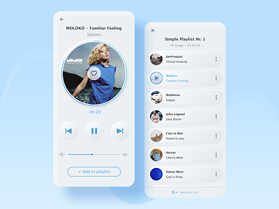 Player UI app app ui dailyui dailyui 009 gif interface neumorphic neumorphism player ui playlist shadow sketch swipes tulum ui ux