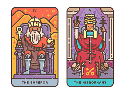 The Emperor + The Hierophant cards cute digital illustration emperor flat design flat illustration hierophant illustration magic occult tarot vector illustration