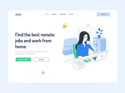 Remote Job Header Concept!. 2k20 agency blue blue illustration brading clean colorful creative find job green header header exploration header illustration job kshuvon remote work typography ui ux web website design