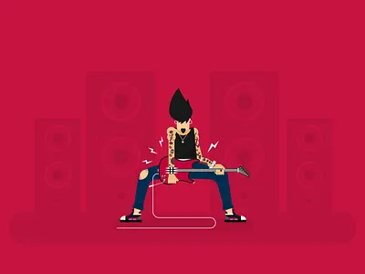 Vector brutal cartoon rocker flat guitar hardcore illustration man music rock rock and roll rocker solo song vector