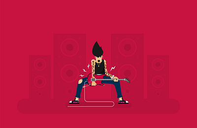 Vector brutal cartoon rocker flat guitar hardcore illustration man music rock rock and roll rocker solo song vector