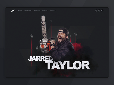 Jarred Taylor website header black rifle chainsaw coffee design fun header identity jarred jumbotron personal brand personal branding personal website stars and stripes veteran website