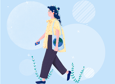 Girl agency app character creative drawing ecological ecology education etheric fashion girl illustration love movement nature planet plants procreate