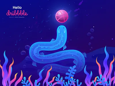 Hello dribbble design illustration ocean sea sketch ui