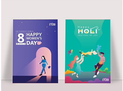 Celebrating posters of holi and Womens day abstract craft dribbble dribbble best shot exzeo festival holi minimalist poster ux uxdesign womensday