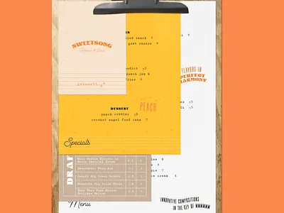 Sweetsong Menu Concept atlanta beer clipboard georgia georgia peach gwinnett menu music peach sheet music song