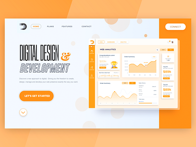 Orange Diginomaly Card Landing UI cards dashboad dashboard ui landing page design orange parallax texture ui ux web analytics web design