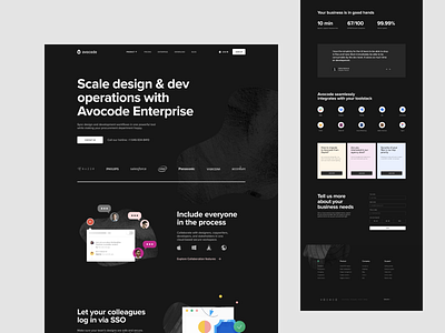 Avocode - Enterprise black clean cta dark dark ui enterprise form header hero integrations logos quote section typographic typography