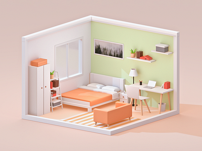 Room 3d 3d art house illustraion isometric isometric design lowpoly