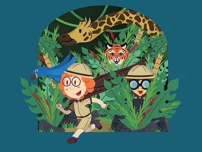 It's a Jungle Out There! child childrens book childrens illustration giraffe illustraion illustrator jungle parrot texture tiger wild zoo