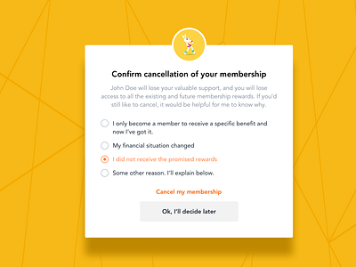 Cancellation modal buymeacoffee design product design ui ux